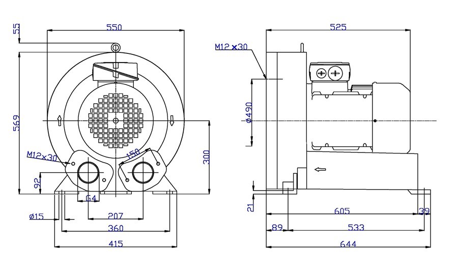 Installation Dimension of Single stage Blowers 919-12.5hp